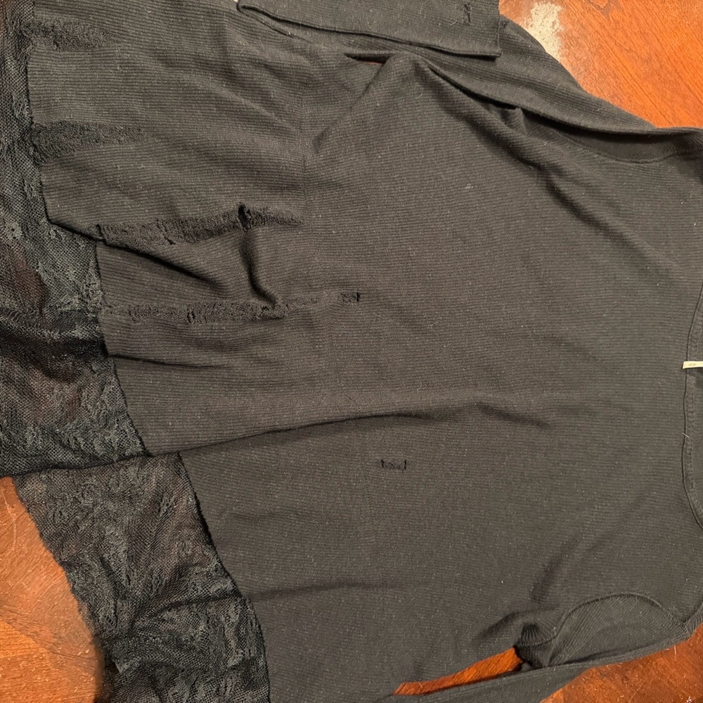 Free People Dark Gray Lace Long Sleeve Top - Picture 6 of 11